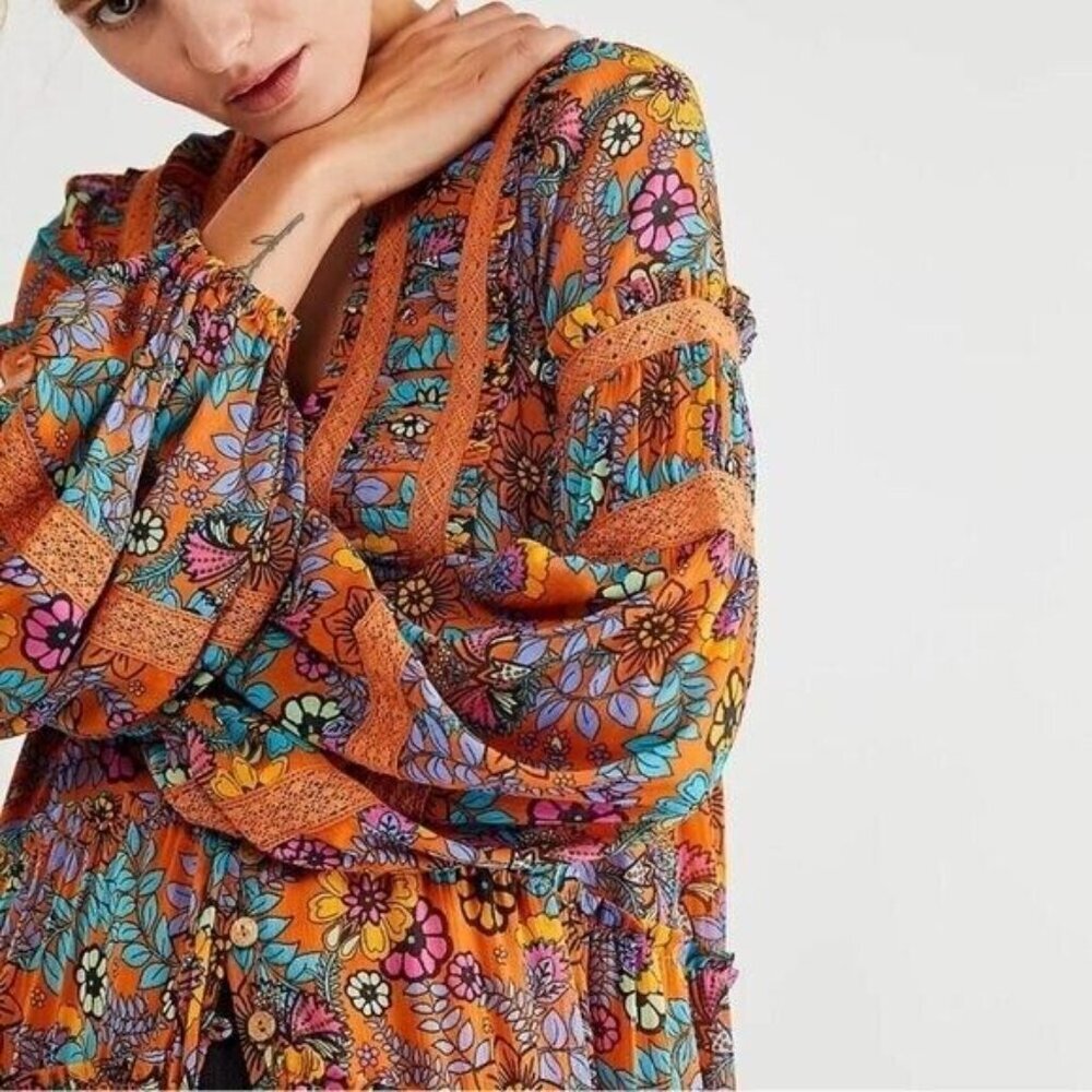 Free People Cassis Printed Pleated Chiffon Maxi Dress - Picture 4 of 10